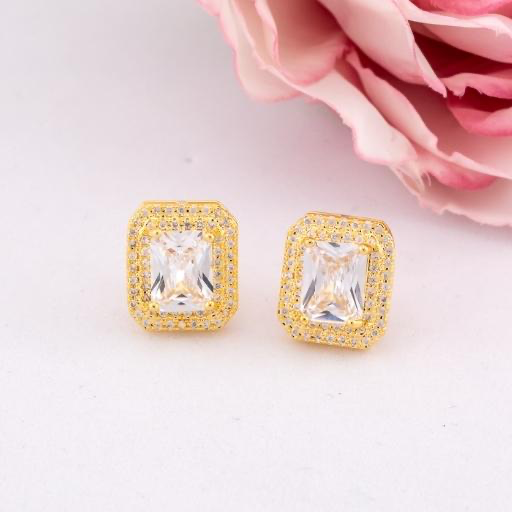 Aretes stud rectangulares con zirconias baño 18k