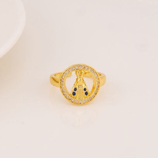Anillo ajustable virgen Suyapa con zirconias baño 18k