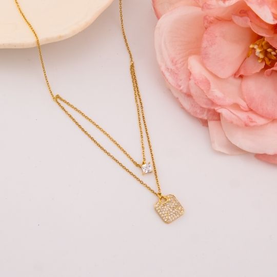 Cadena doble con zirconias baño 18k