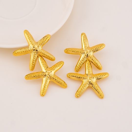Aretes colgantes de estrellas de mar baño 18k