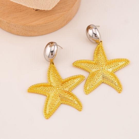 Aretes colgantes estrellas de mar baño 18k