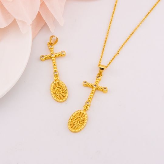 Dije religioso de cruz con colgante en micropave