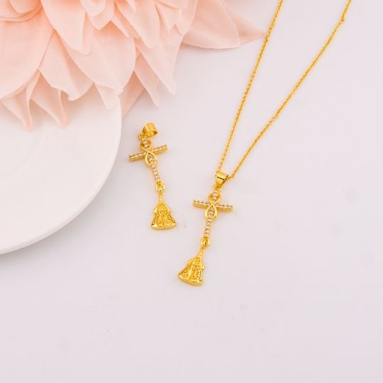 Dije religioso de cruz con colgante en micropave