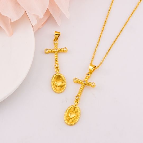Dije religioso de cruz con colgante en micropave