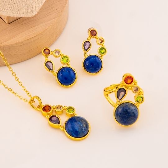 Set de 3 piezas con piedra natural y zirconias baño 18k