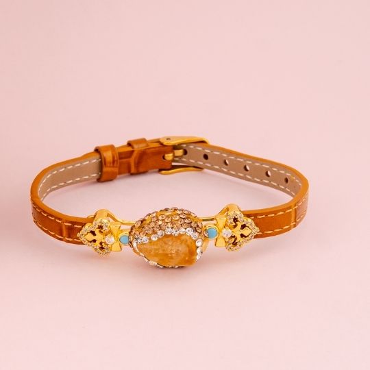 Pulsera de cuero con piedra semipreciosa baño 18k
