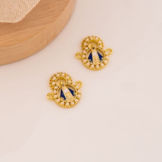 Enlace de perlitas religioso Virgen Suyapa baño 18k