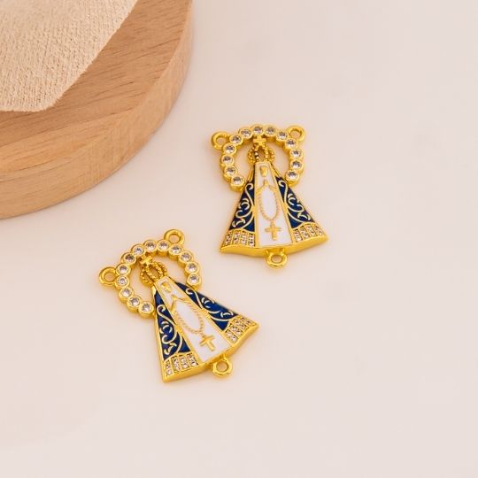 Dije triple para rosario religioso Virgen Suyapa baño 18k