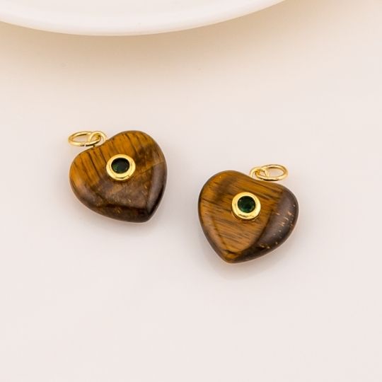 Dije de corazon mini en piedra natural baño 18k