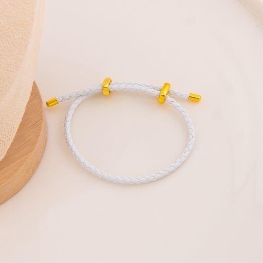Pulsera blanco de cuero baño 18k