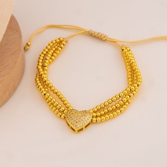Pulsera ajustable con separador de corazon baño 18k