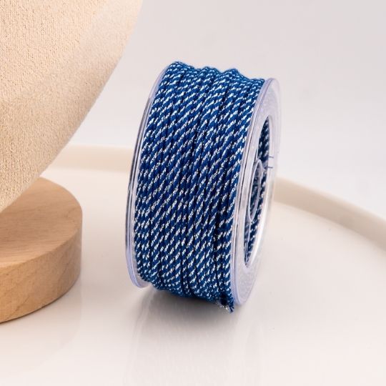 Rollo cordon trenzado metalizado azul 2mm (20mts)