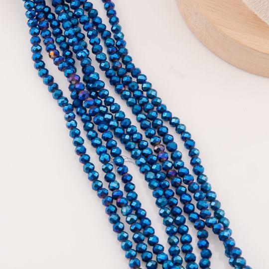 Cristal Rondelle azul marino metalizado 2mm
