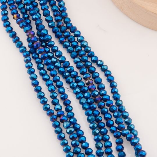 Cristal Rondelle azul marino metalizado 4mm