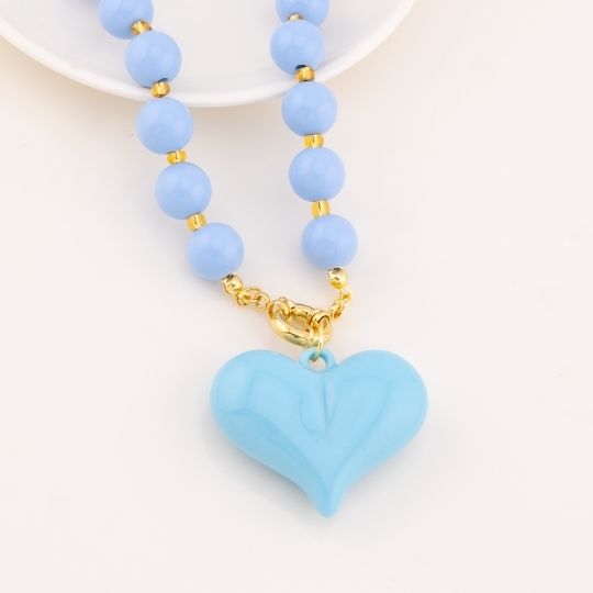Collar bola chicle con corazon baño 18k