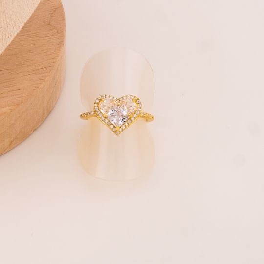 Anillo ajustable de corazon con zirconias baño 18k