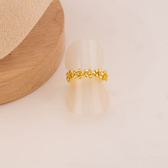 Anillo ajustable de flores baño 18k