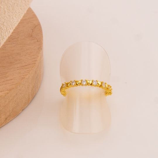 Anillo ajustable de corazones y zirconias baño 18k