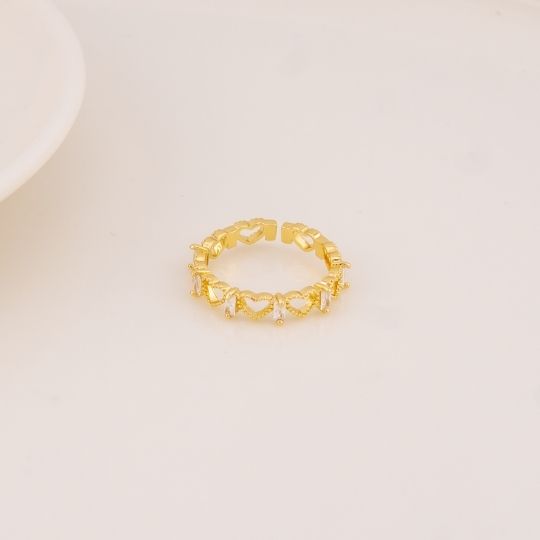 Anillo ajustable de corazones con zirconias baño 18k