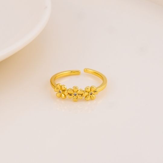 Anillo ajustable de flores con zirconias baño 18k
