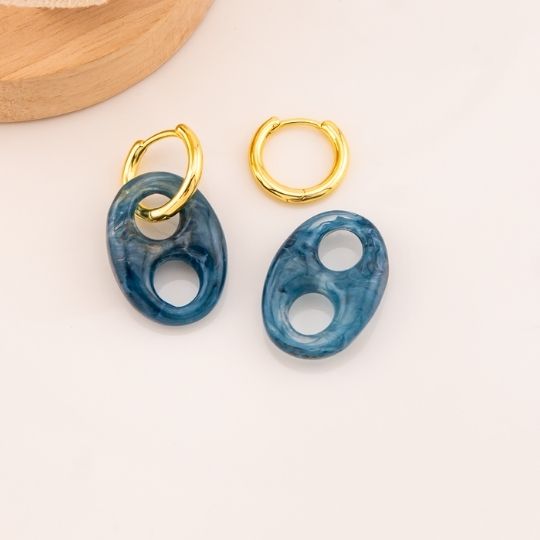 Aretes colgantes doble uso azules baño 18k