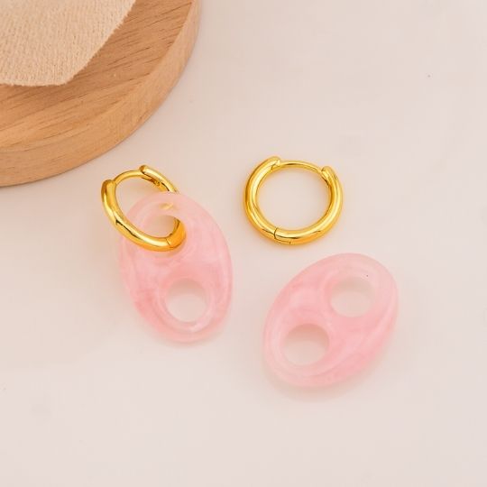 Aretes colgantes doble uso rosados baño 18k