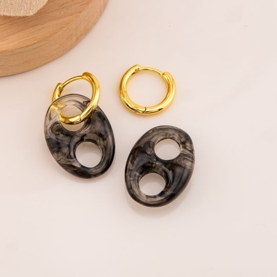 Aretes colgantes doble uso negros baño 18k