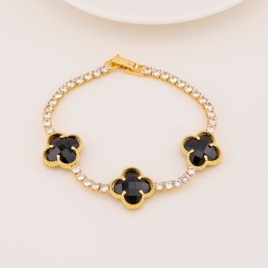 Pulsera de trebol con zirconias baño 18k