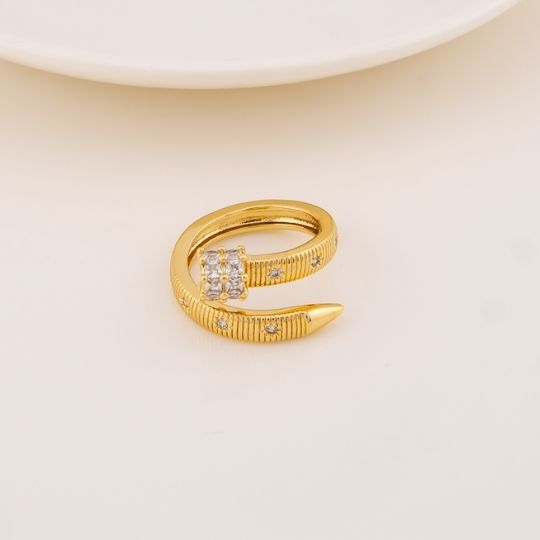 Anillo ajustable de clavo con zirconias baño 18k