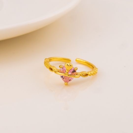 Anillo ajustable de corazon baño 18k