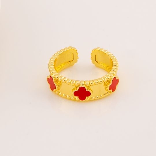Anillo ajustable de trebol baño 18k