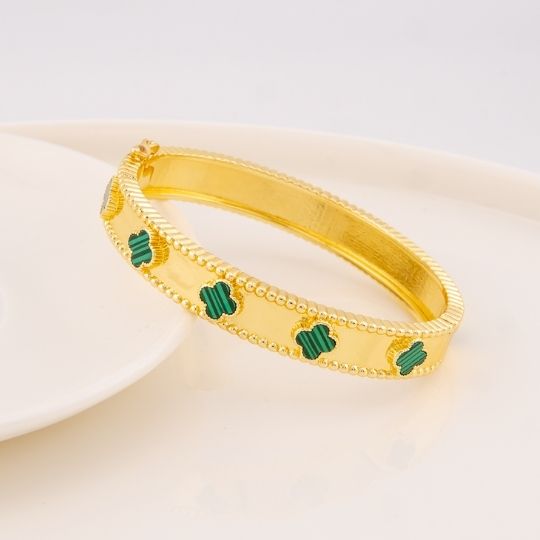 Brazalete de trebol en Malaquita baño 18k