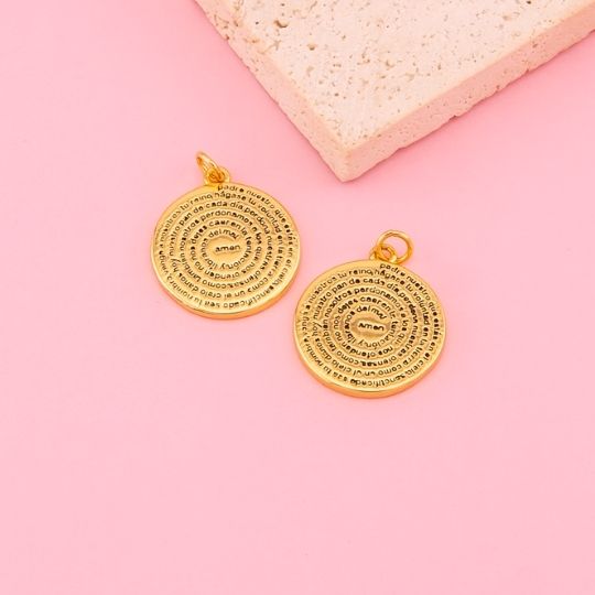 Dije religioso medalla Padre nuestro 20mm baño 18k