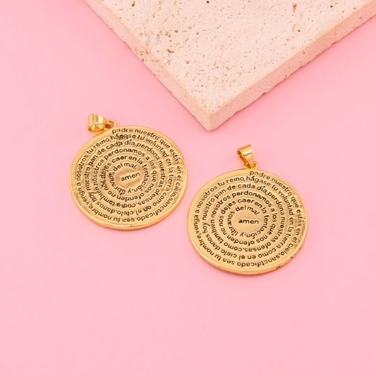 Dije religioso medalla Padre nuestro 30mm baño 18k
