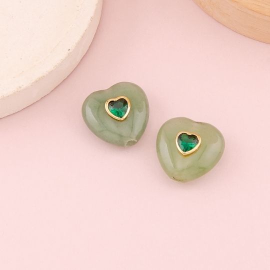 Separador de corazon en piedra semipreciosa baño 18k