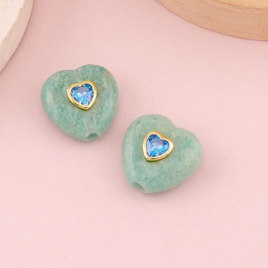 Separador de corazon en piedra semipreciosa baño 18k