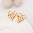 Aretes stud corazon con perlas baño 18k pin de plata