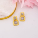 Aretes colgantes cuadrados doble tono con zirconia baño 18k