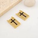  Dije medalla de cruz en micropave color negro baño 18k