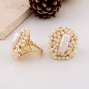 Anillo ajustable de perla barroca natural baño 18k
