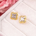 Aretes stud de trebol doble tono baño 18k