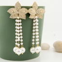 Aretes colgantes de flor con zirconias y perlas baño 18k 
