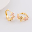 Aretes trebol con zirconias y Enamel color rosa baño 18k