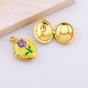 Dije relicario ovalado decoracion de flor tulipan, esmaltado con baño 18k
