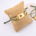 Pulsera correa ajustable de hilo metalizado en forma de corazon con zirconia esmaltado baño 18k 
