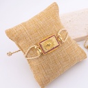 Pulsera correa ajustable de hilo metalizado en forma de corazon con zirconia esmaltado baño 18k 