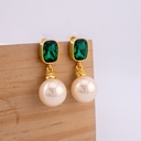 Aretes colgantes con perlas y zirconia elegantes baño 18k pin de plata