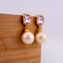 Aretes colgantes con perlas y zirconia elegantes baño 18k pin de plata
