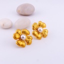 Aretes stud flor con perlas acero inoxidable