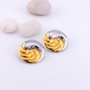 Aretes stud disco dos tonos acero inoxidable